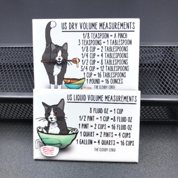 Tuxedo Cat Measuring Chart Magnet Set Handmade Kitchen Cooking Baking Guide - Picture 4 of 6
